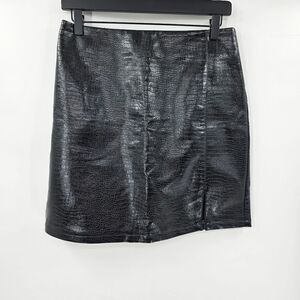 Topshop faux leather skirt black 8 medium large alligator mini slit